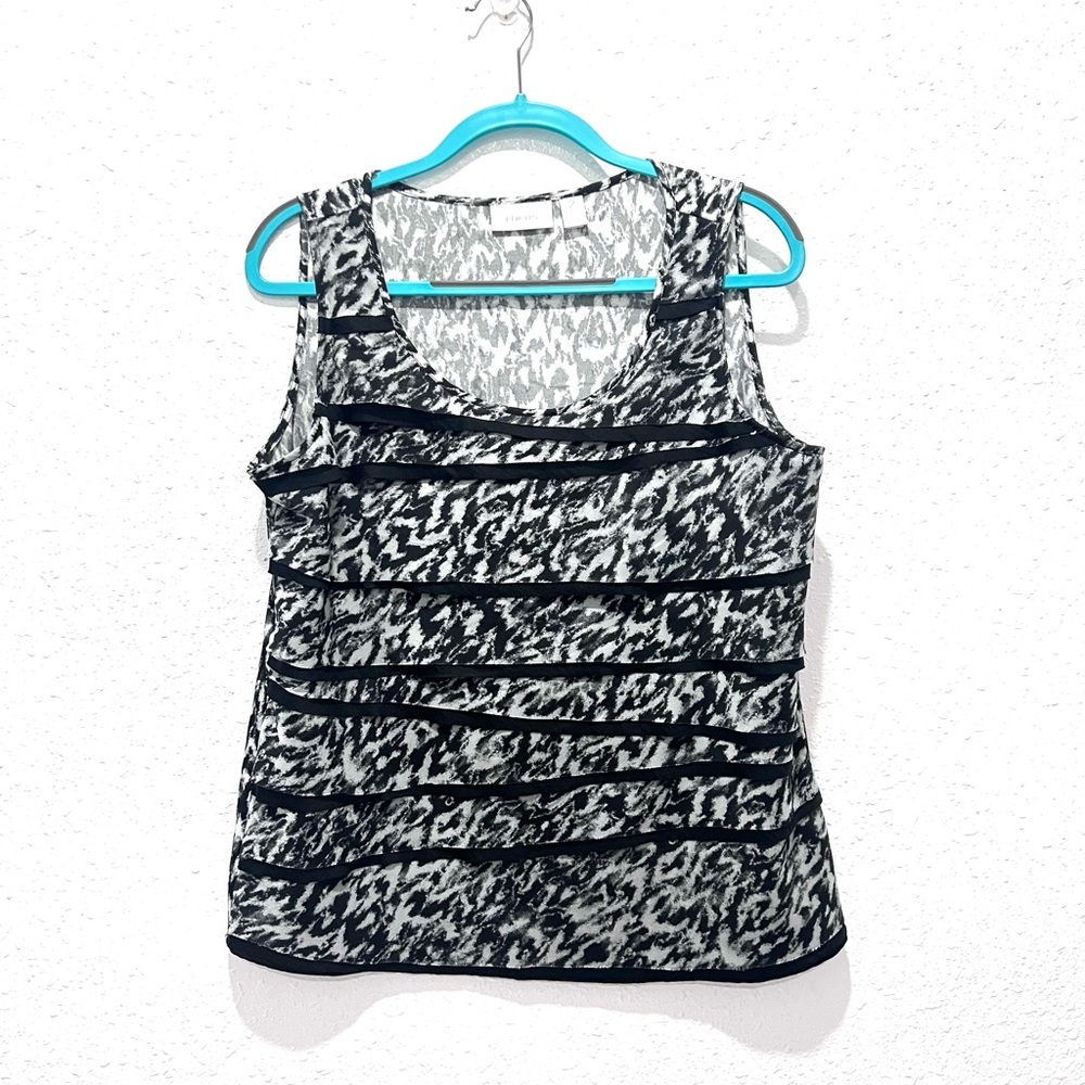 Chico's Black and White Ruffled Sleeveless Tank Top L/12